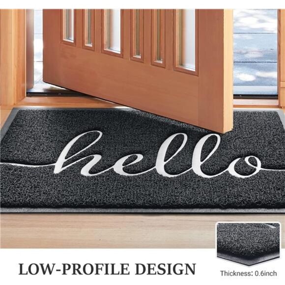 Welcome Door Mat 30x17 Black Outdoor Indoor Low Profile Non Slip Entryway Rug - Picture 3 of 7